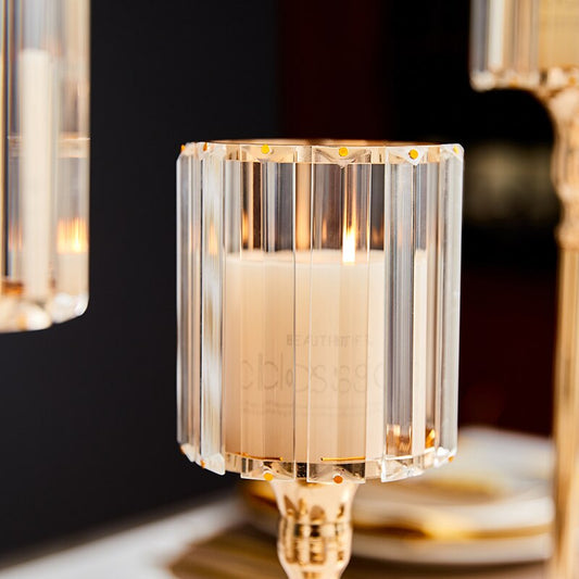 Détail Photophore Verre pied doré - Esprit Chandelier