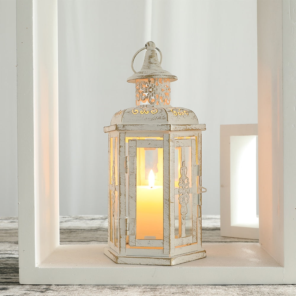 Lanterne Métal Blanc Bougie - Esprit Chandelier