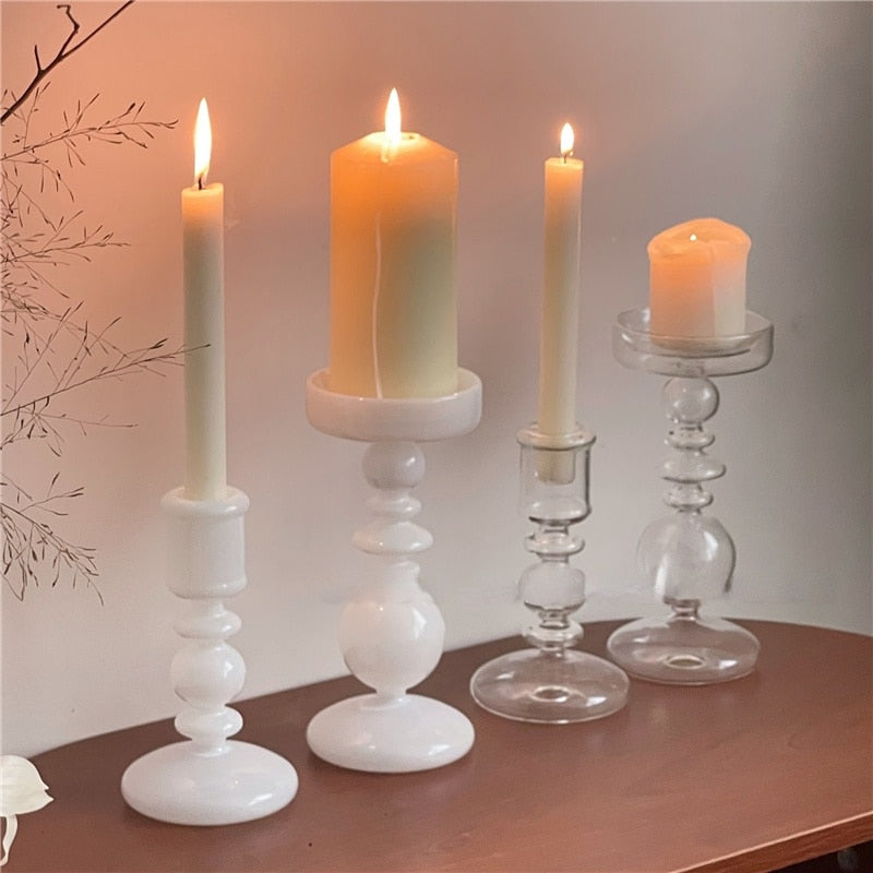 Chandelier Bougeoir Verre Blanc - Esprit Chandelier