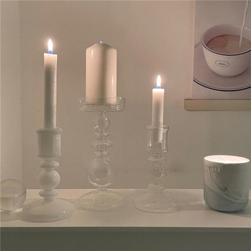 Déco Bougeoir Verre Blanc - Esprit Chandelier