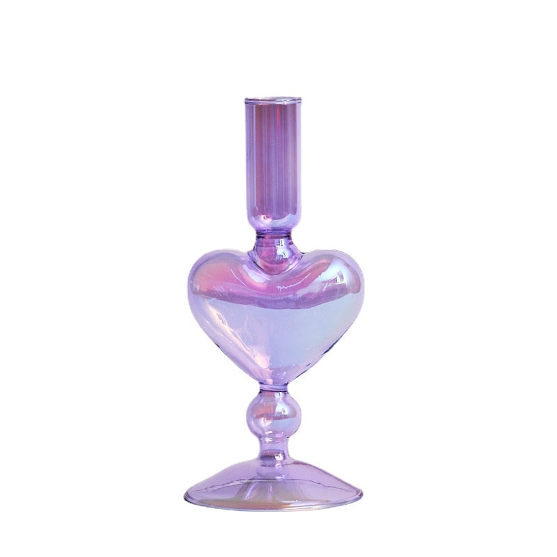 Bougeoir Coeur violet  irisé - Esprit Chandelier