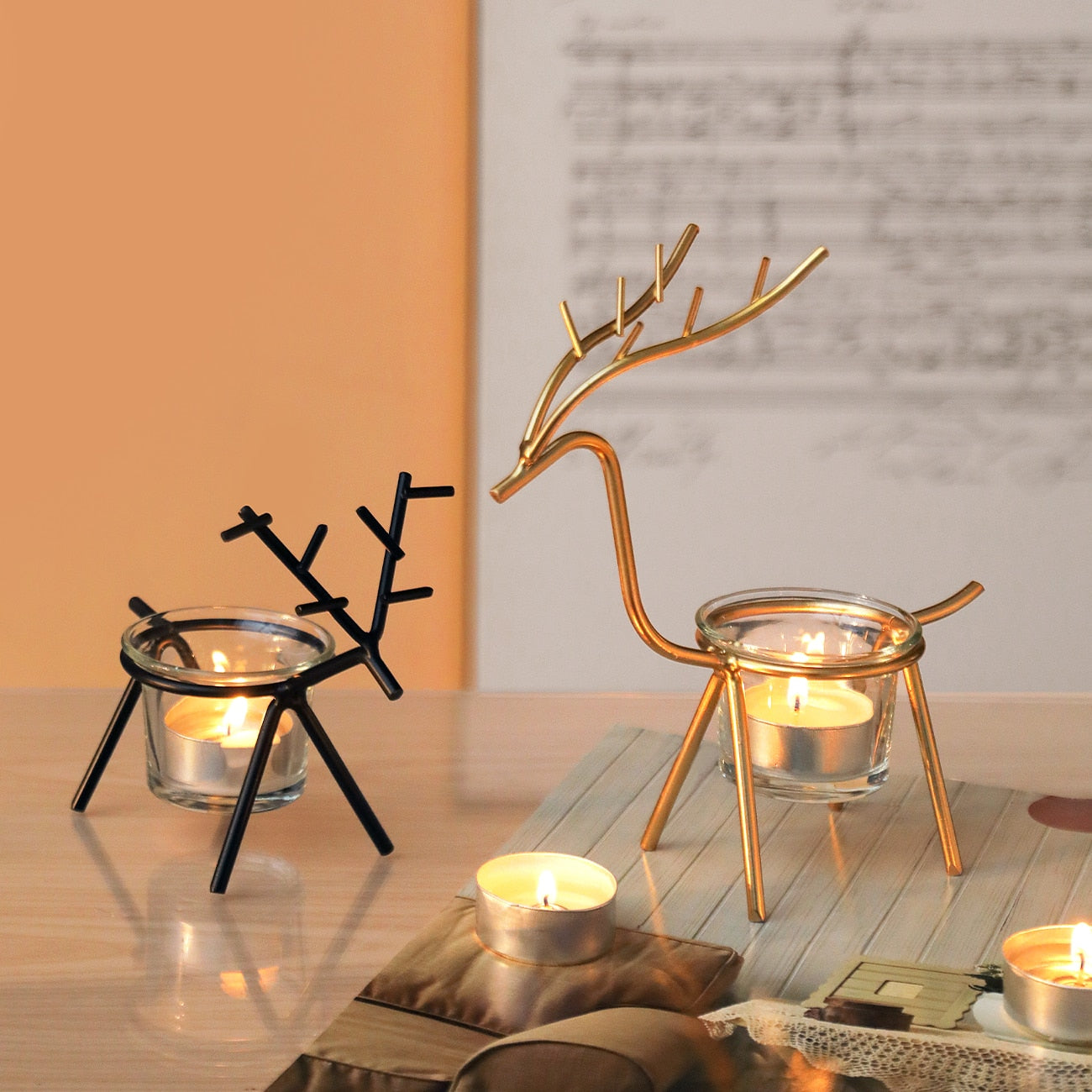 bougeoir noir métal cerf - Esprit Chandelier