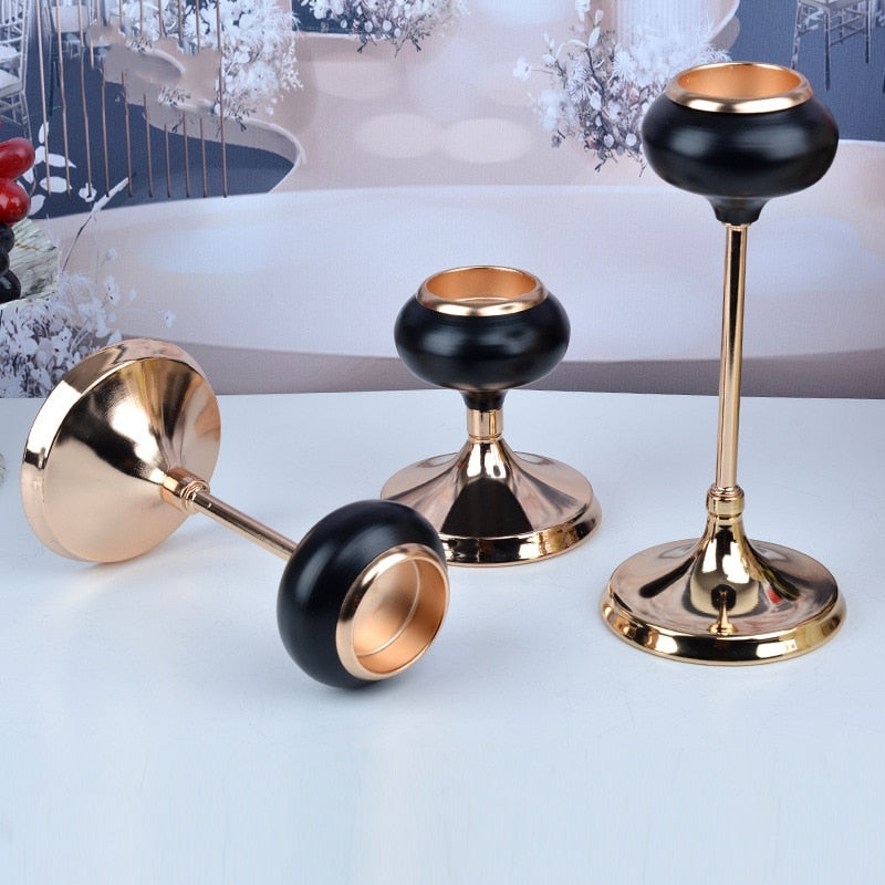 bougeoir noir pied dore - Esprit Chandelier