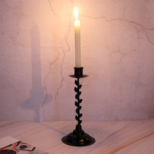 bougeoir noir tige feuille métal - Esprit Chandelier