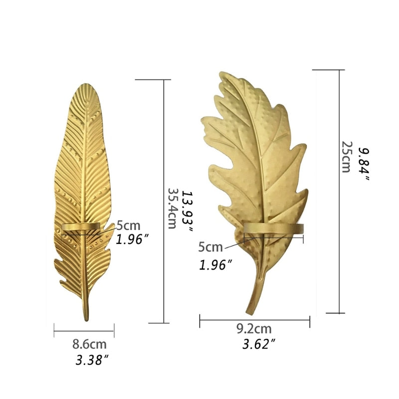 dimensions bougeoir plume et feuille dorée - Esprit Chandelier