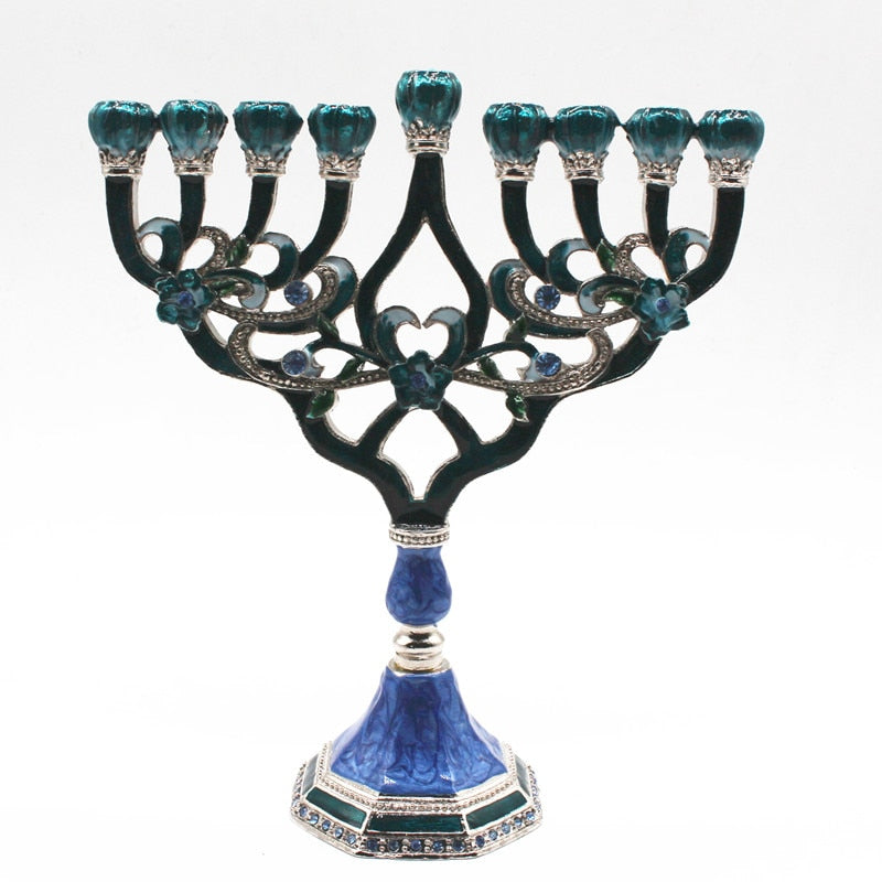 candélabre hanoukka 9 branches bleu - Esprit Chandelier