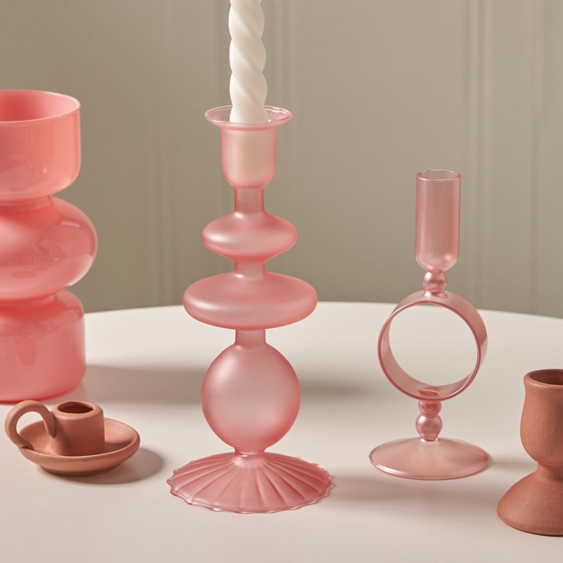 chandelier verre rose mat