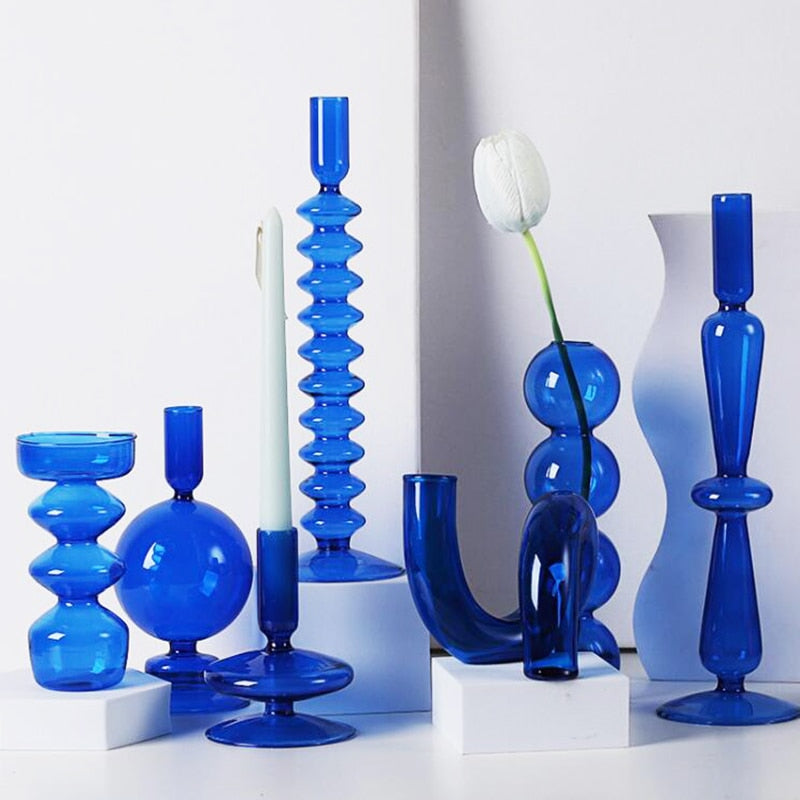 chandeliers bleus verre