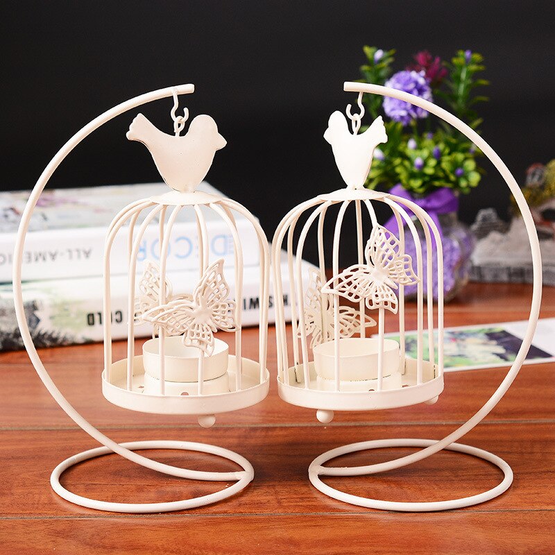 lanterne oiseau papillon cage blanche - Esprit Chandelier