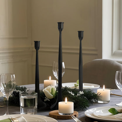3 bougeoirs hauts noirs brut diner - Esprit Chandelier