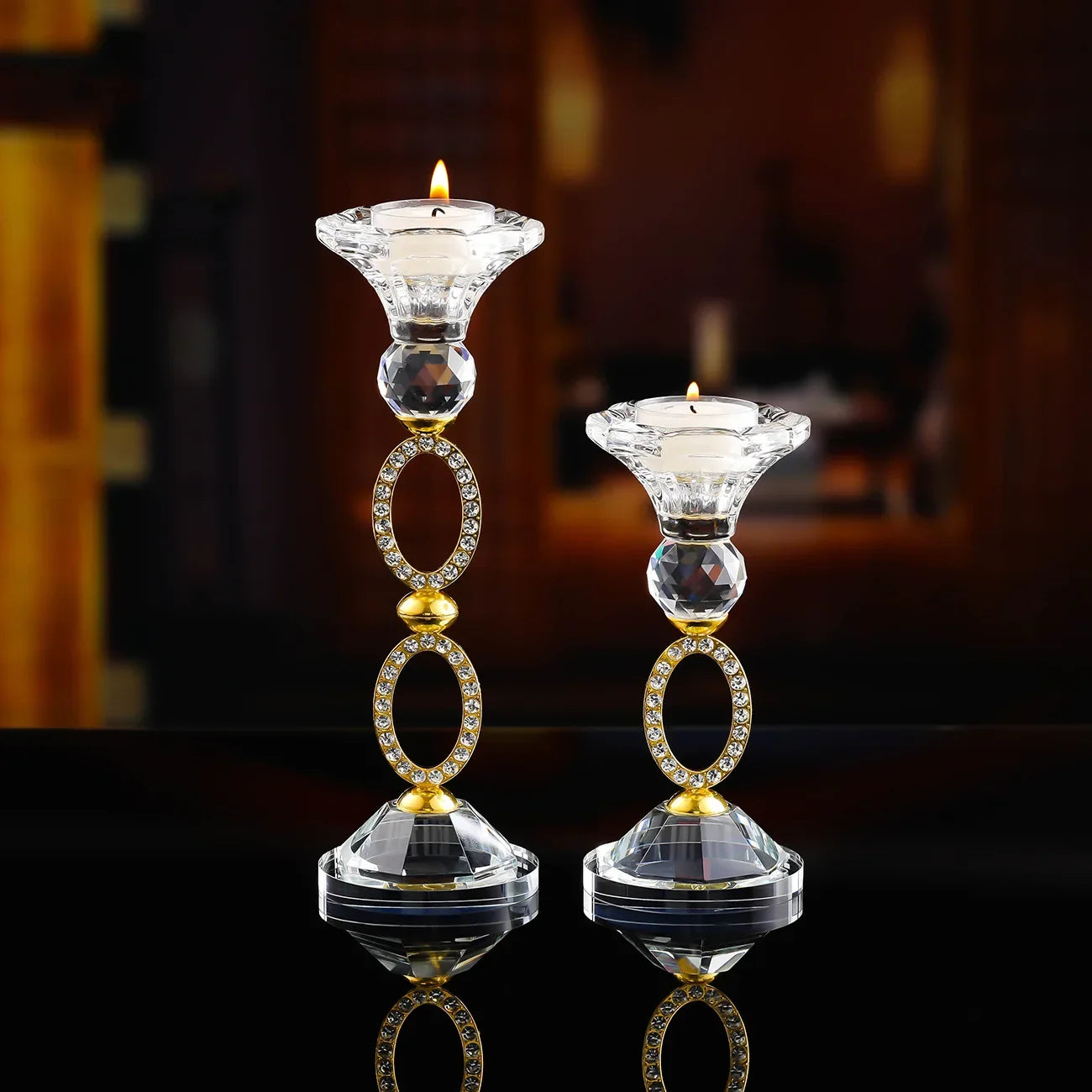 Bougeoir Cristal strass Anneau Dore strass - Esprit Chandelier