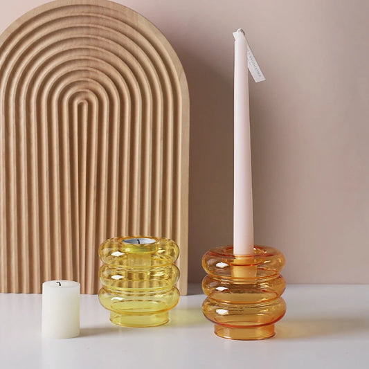 Bougeoir Jaune verre colore Esprit Chandelier