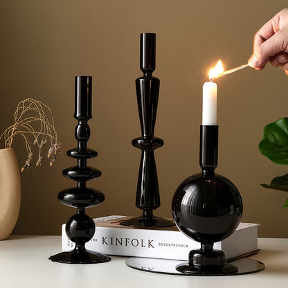 Bougeoir Verre Noir - Esprit Chandelier