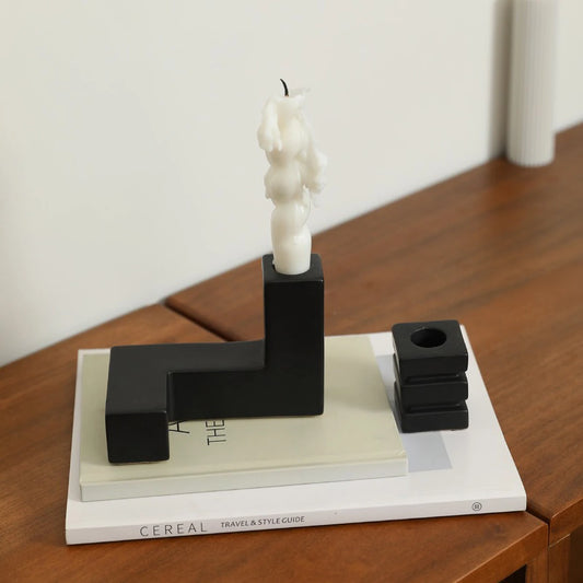 Bougeoir géométrie céramique noir - Esprit Chandelier