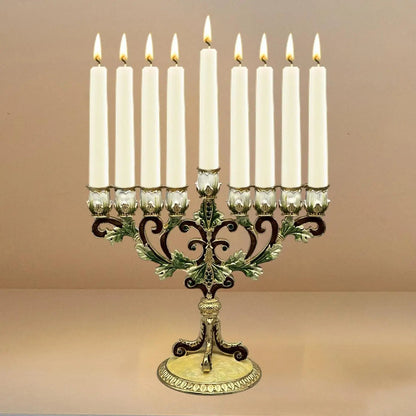 Candélabre 9 Branches Hanukka dore brun beige bougies - Esprit Chandelier