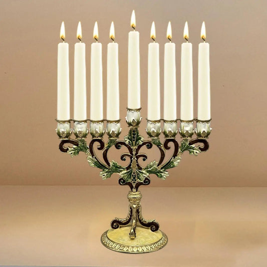 Candélabre 9 Branches Hanukka dore brun beige bougies - Esprit Chandelier