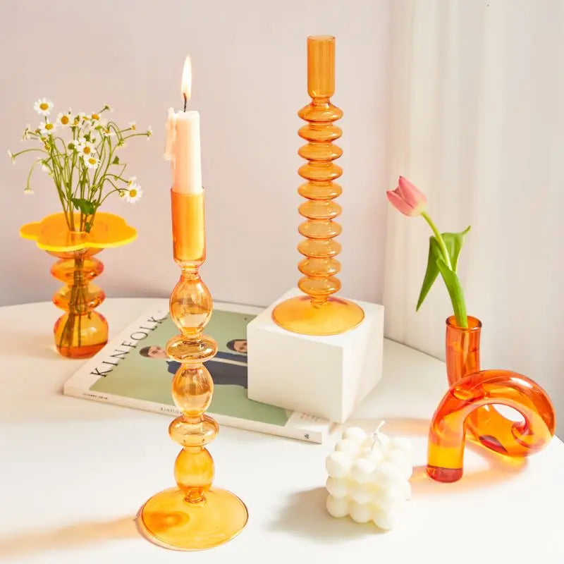 Bougeoir Verre - Orange