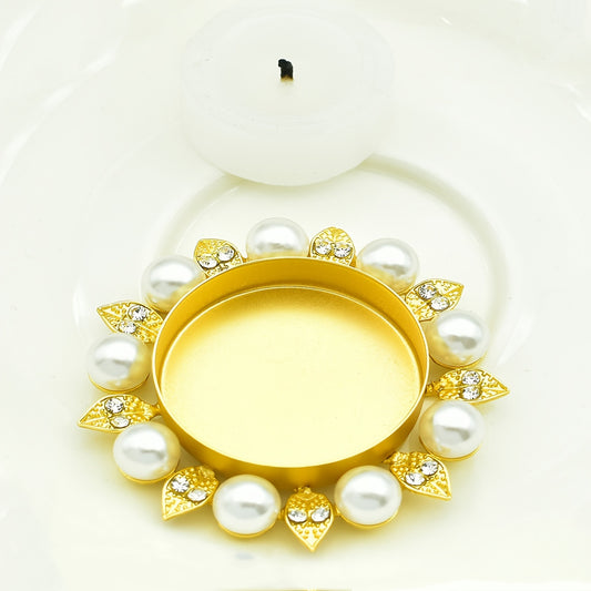 Mini Bougeoir Doré Perles nacrées - Esprit Chandelier