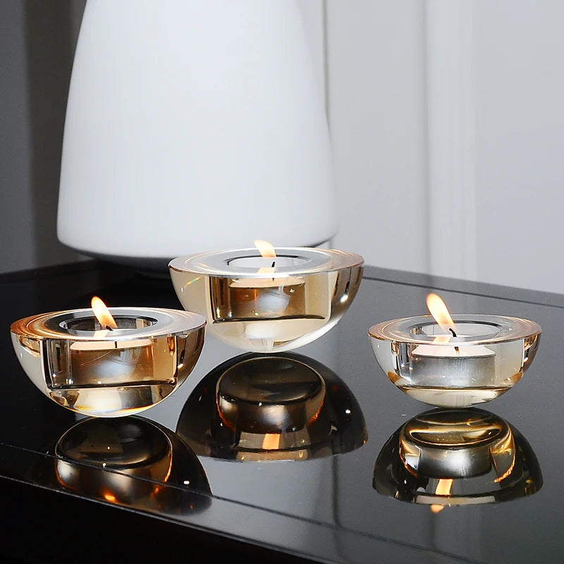 bougeoir dome rond cristal ambre