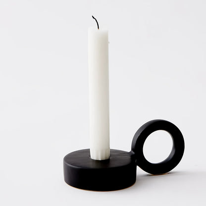 bougeoir noir céramique rond anse - Esprit Chandelier