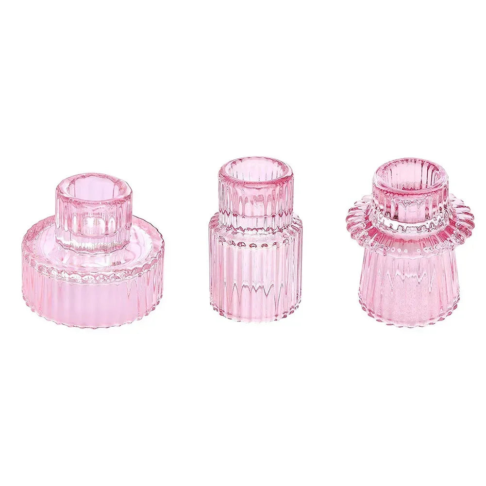 bougeoir vintage verre rose