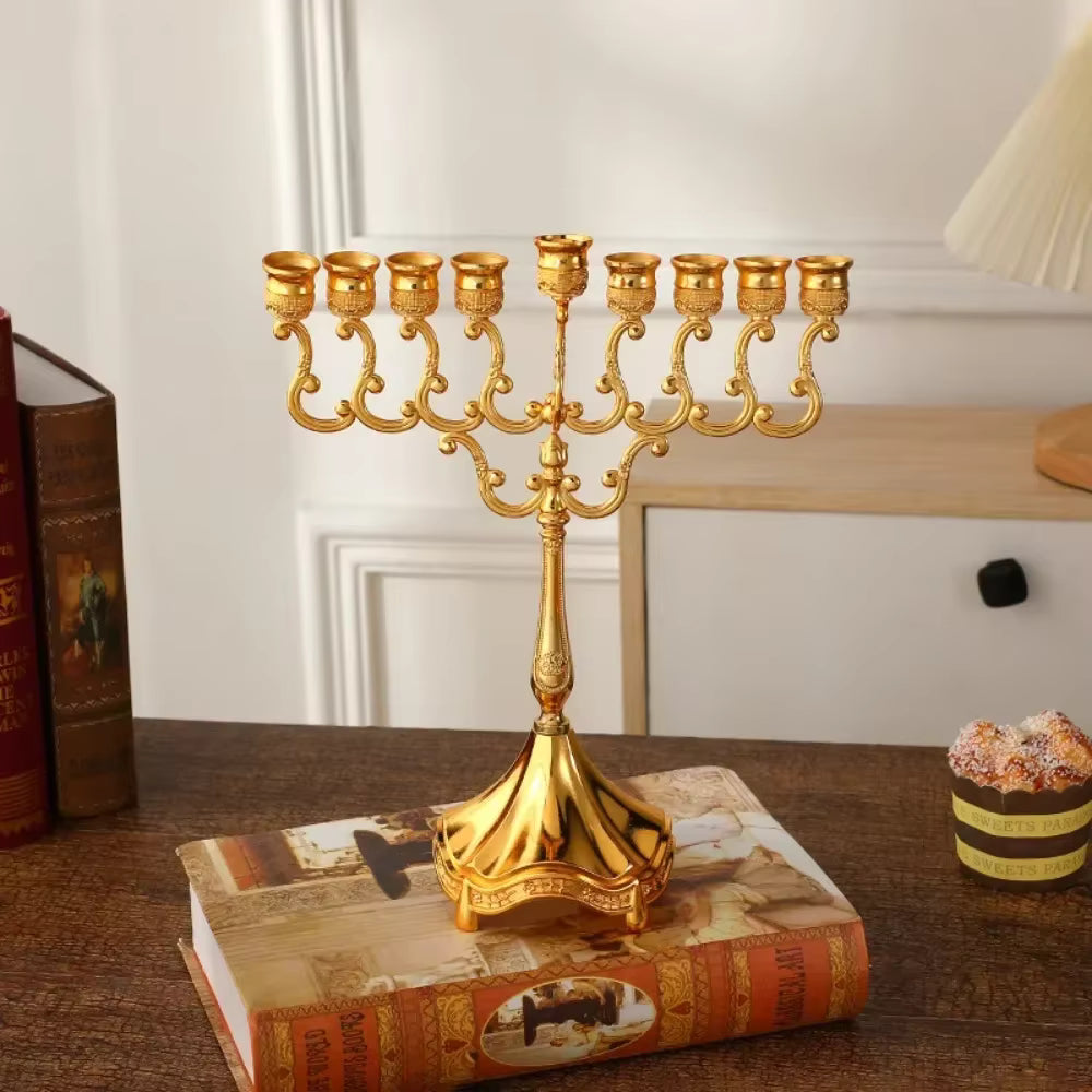 candélabre hanukkia dore 9 bougies - Esprit Chandelier