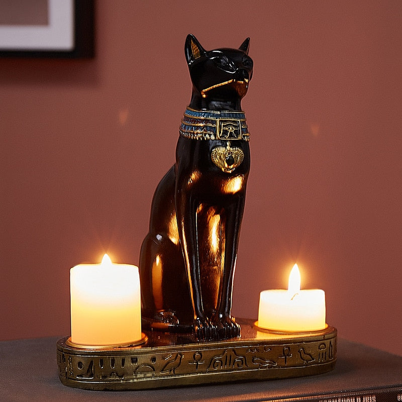 Bougeoir noir Chat Egyptien - Esprit Chandelier