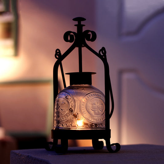 Lanterne métal noir & verre- Esprit Chandelier