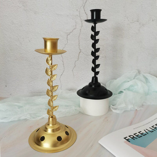 bougeoir noir tige feuille - Esprit Chandelier