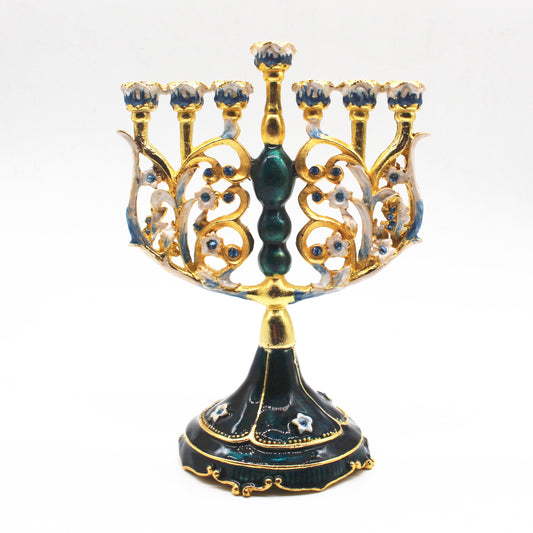 menorah 7 branches vert et or - Esprit Chandelier